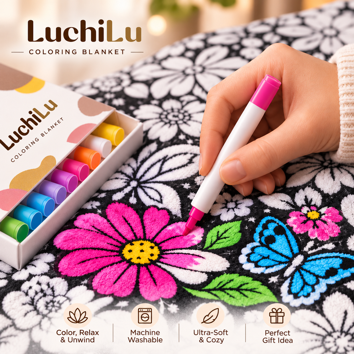 LuchiLu Coloring Blanket for Adults